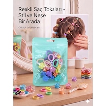 Kilitli Ambalajlı Çoklu Karma Kız Çocuk Saç Tokası Seti Mini Lastik, Mandal Ve Çıtçıt Toka - 5 Farklı Seçenek Çok Renkli