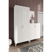 Panjurlu Metal Kulp Ask4190 Ayakkabılık Portmanto Vestiyer Beyaz Gold Beyaz - Gold