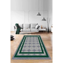 Yeşil Çerçeveli Kaymaz Taban Makinede Yıkanabilir Halı Rv088n11