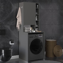 Asra Trend Çamaşır Makinesi Üstü Banyo Dolabı BD-02 %100 MDF Kapaklı Organizer Raf Antrasit