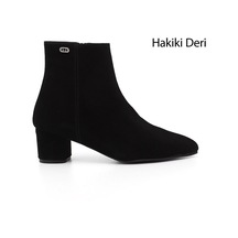 Gönderi(R) Gönderi R Siyah Süet Fermuarlı Sivri Burun Hakiki Deri Bot Siyah-Süet