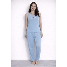 Pemilo Kadın 20616 Kolsuz % 100 Pamuk Pijama Takımı Mavi