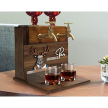 Bk Gift Kişiye Özel Kabartma Geyik Tasarımlı İsimli Çift Musluklu Doğal Ahşap İçki Standı-1, İçki Standı, Doğum Günü Hediyesi, Ev Hediyesi Kobitmeyen1