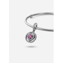 Işıltılı Pembe Kalpli Sallantılı Charm