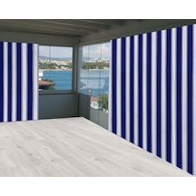 Ceylan Home Balkon Perdesi Mavi Kalın Çizgili Ölçü Seçenekli Mavi - Beyaz
