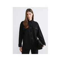 LC Waikiki Alıta Cıty Farkıyla Lcw Modest Siyah Parlak Dokulu Oversize Kadın Gömlek Tunik Siyah - 931522831 Siyah