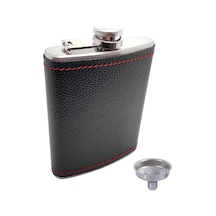 Çelik Üzeri Siyah Deri Kaplı 8 Oz 240 Ml İçki Matarası Py96sy Çok Renkli
