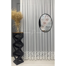 Tül Perde Etek İşleme Hexagon Desen 127565 Ekru