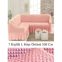 Upmall Bürümcük 7 Kişilik Köşe Koltuk, Kanepe Örtüsü, Koltuk Kılıfı, Lastikli, Etekli, L Köşe 550 Cm Pembe Pembe