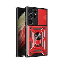 Samsung Uyumlu  Galaxy S23 Ultra Kılıf Pars Lens Yüzüklü Silikon - Kırmızı 0.2M-Çok Renkli