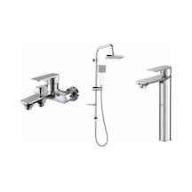 Gpd Tepe Duş Seti + Yüksek Lavabo Banyo Bataryası Provido MBB155-MSL155-DST19-3 Krom Gpd Tepe Duş Seti + Yüksek Lavabo Banyo Bataryası Provido MBB155-MSL155-DST19-3 Krom
