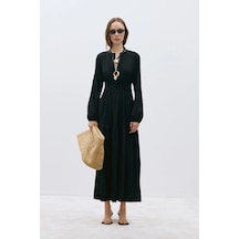Suud Collection Siyah Mia Kuşaklı Maxi Elbise