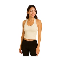 İngegno Body Kadın %95 Viskon Ring Örme Kumaş Halter Yaka Body Ekru