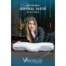 Servikal Boyun Destekli Ortopedik Yastık - Boyun Düzleşmesi Visco Yastık Pembe 56x34x10,5, Pembe Genel