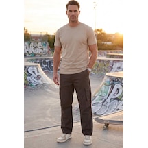 Rizzup Erkek Relaxed Fit Bol Kesim Likralı Koyu Kahve Outdoor Kargo Pantolon Çok Cepli Geniş Paça 1705421