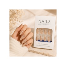 Zelüx - Ekru Doğal Tonlarda - 24 Adet Yapıştırma Tırnak Sanatı Seti Nail Art