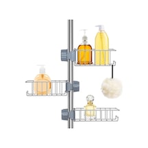 Dancemonkey Lichen Duş Caddy Matkapsız, 3 Parça Duş Rafı, Paslanmaz Çelik Açık Gri Je Açık Gri