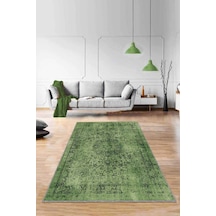 Yeşil Vintage Kaymaz Tabanlı Makinede Yıkanabilir Halı Rv280n11