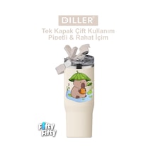 Dıller Tumbler 950 Ml Tek Kapak Çift Kullanım Pipetli/pipetsiz Taşıma Kulplu Çelik Termos-ffdıl Çok Renkli