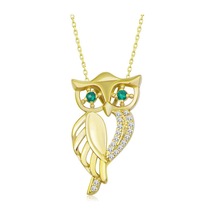 925 Ayar Gümüş Gold Yeşil Gözlü Baykuş Kadın Gümüş Kolye Gri
