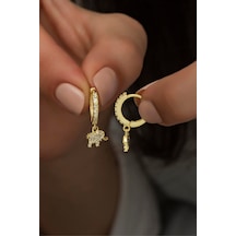 925 Ayar Gümüş Sallantılı Gold Fil Küpe Altın