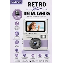 Retro Mini Dijital Kamera 1080p 1.47 İnç Flip Ekranlı Flaşlı Selfie Vlog Kamerası 4gb Sd Hediyeli Mor Çok Renkli