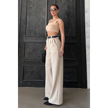 Madmext Açık Bej Çift Pileli Kemerli Pantolon Mg2330 Açık Bej