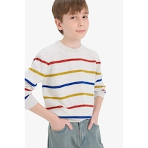 Defacto Erkek Çocuk Çizgili Bisiklet Yaka Triko Kazak F3742a825wner123 Ekru