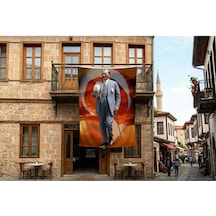 Atatürk Baston Ve Fotor Şapkasiyla Poster Bayrak Premium Raşel Kumaş 300x450cm Ata74 Diğer