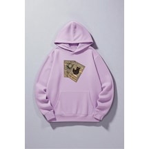 Uyguntarz Unisex The Moon Tarot Kart Tasarım Baskılı Kapüşonlu Sweatshirt Lila