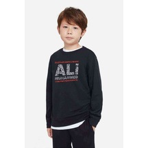 Tshirthane Mohamed Ali Run Dmc Baskılı Unisex Çocuk Siyah Sweatshirt