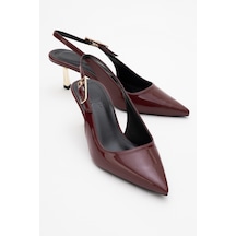 Arty Bordo Rugan Sivri Burun Arkası Açık Kadın İnce Topuklu Ayakkabı Bordo