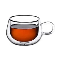 Çift Cidarlı 200 Ml Kulplu Cam Bardak, Neskafe Fincanı, Çay Kupası, 1 Adet - 12673 Acı Kahve
