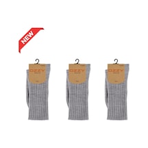 Ozzy Socks 3 Lü Kışlık Kadın Yünlü Uyku Çorabı Soft Touch Gri Renk Isı Tutucu Çorap Gri