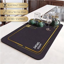 Premium Dekoratif Bulaşık Kurutma Matı 50x40 Cm Süper Emici, Kaydırmaz Kauçuk Tabanlı Ve Tezgah Koruyucu Altlık siyah