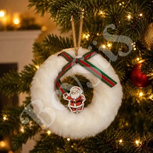 Yılbaşı Ağacı Süsü Beyaz Yuvarlak Noel Babalı Asma Süs Diğer