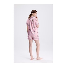 Laperissa Luna Desenli Saten Şortlu Pijama Takımı Pembe