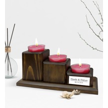 Kişiye Özel İsimli Dekoratif 3 Katlı Doğal Ahşap Mumluk-Ceviz