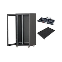 Setrack 16u 600x800 Camlı Tekerlekli Rack Kabinet+sabit Raf+2li Fan Modülü