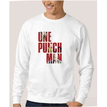 One Punch Man Baskılı Beyaz Erkek Örme Sweatshirt (530945411)