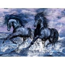Movas Sanat Denizde Koşan Siyah Atlar Elmas Mozaik Tablo Mozaik Puzzle 54x40 E2020408