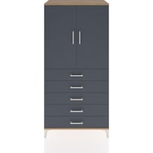 Hyperion Dolap Tek Raflı 5 Çekmeceli Tek Askılı 88x44x182 Çam-antrasit Atlas Çam