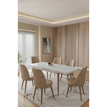 Toce Home Leva 80x130 Açılabilir Beyaz Masa Yemek Odası Takımı Mutfak Takımı 6 Adet Sandalye-cappicino Bej