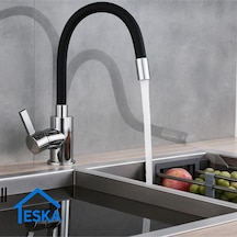 Eska Siyah Spiral Hareketli Borulu Lüx Mutfak Eviye Bataryası Musluğu Çeşmesi Gri