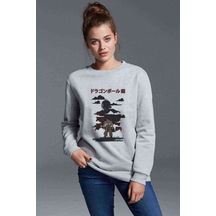 Anime Dragon Ball Baskılı Gri Kadın Sweatshirt (534615575)