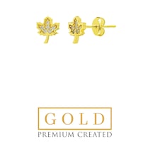 14 Ayar Sarı Altın Sertifikalı Premium Created Taşlı Minimal Çınar Yaprağı Küpe Sarı Altın