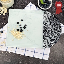 Kanallı Cam Kesme Tahtası - Ornament Beyaz - Kenarı Oval- 25x35cm