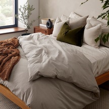 Vivamaison Keten Yıkanmış Gri Çift Kişilik Nevresim Yastık Seti