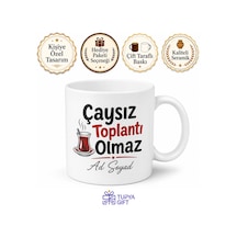 Çaysız Toplantı Olmaz Yazılı Komik Kupa Bardak Esprili Ofis Hediye Beyaz / Çok Renkli