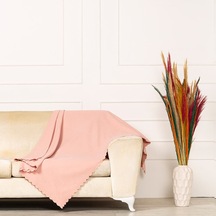 Soft Pembe Dokuma Kadife Şönil Düz Kumaş Çift Taraflı Koltuk Şalı